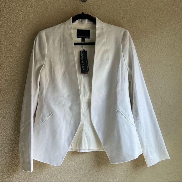 NWT Banana Republic WHITE COLLARLESS LINEN-COTTON BLAZER, size 4 - Picture 7 of 16